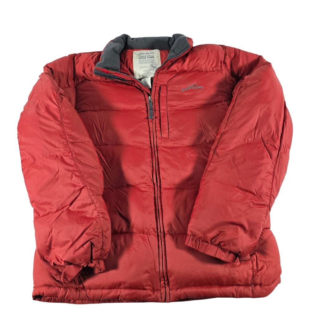 Eddie Bauer Mens Premium Goose Down Puffer Jacket Red Quilted Full Zip Medium